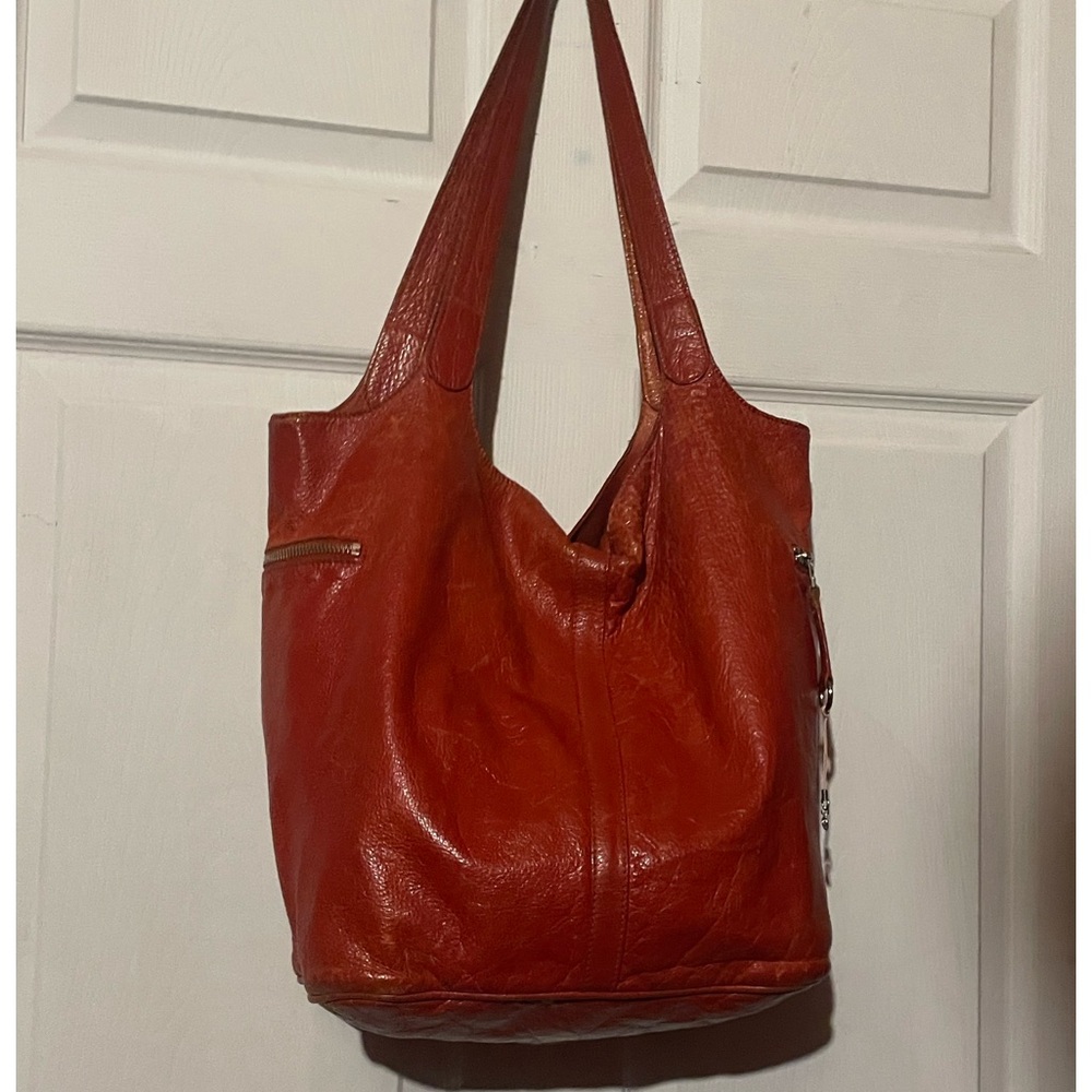Roots red leather tote bag